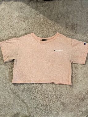 Champion Pink Heather Cropped Tee with Small Logo